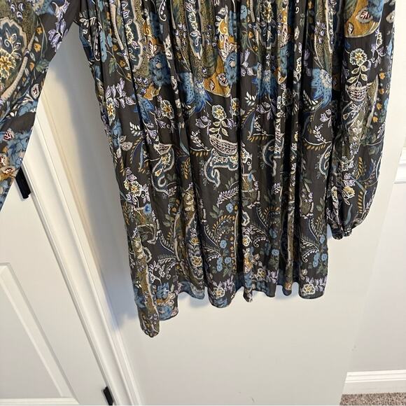 Free People Green Floral Lace Front Long Sleeve Mini Dress Small - Picture 6 of 14